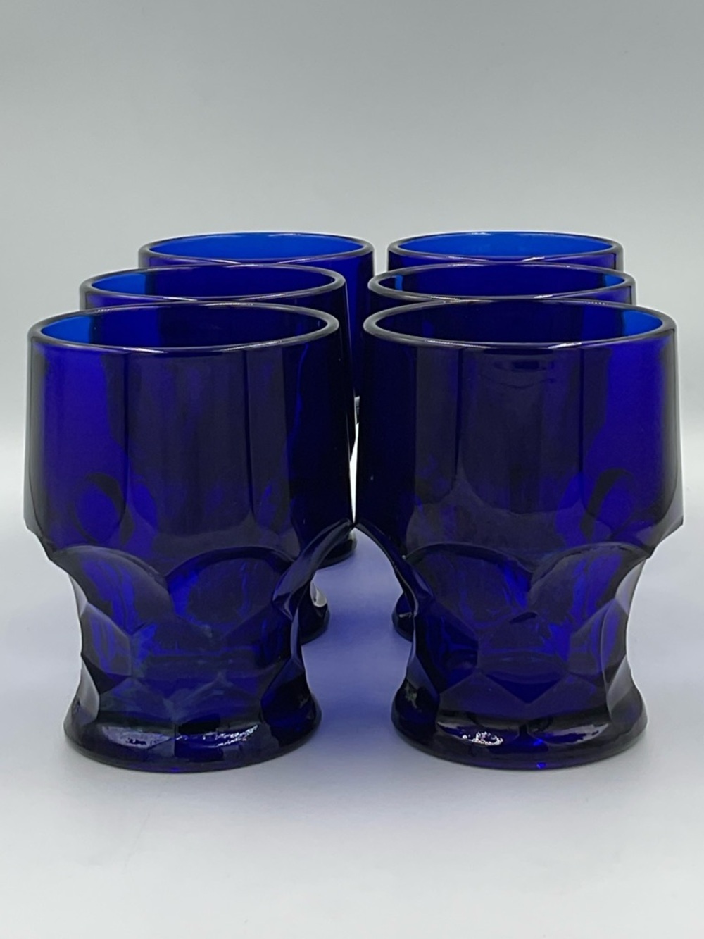 Vintage Viking Glass 8oz Georgian Cobalt Blue Flat Tumblers-Set of 6